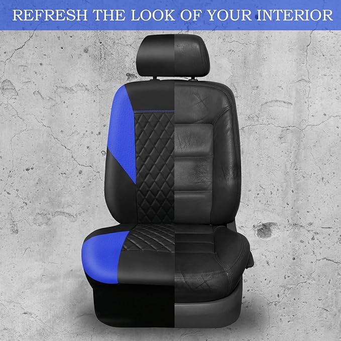 CAR PASS Leather Seat Covers-Universal Quilting Car Seat Cover with 5mm Composite Sponge Inside,Airbag Compatible,Front and Rear Seat Covers for Most Sedan,SUV,Van,Truck(Full Set,Blue)