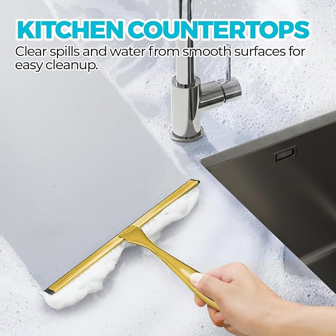 ALFLOD 2PACK All-Purpose Shower Squeegee for Shower Doors, Bath Linen Sets, Tile Shower Walls, Bathroom, Window, Glass and Car Windshield, Mirrors and Kitchen-Stainless Steel, 11.8-Inch Golden