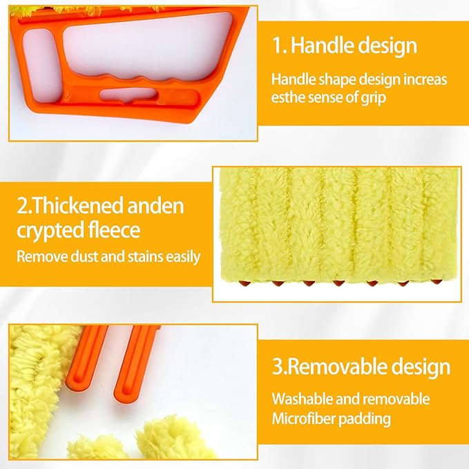 2 Pcs Blinds Cleaner Duster Tool 7 Finger Microfiber Washable Mini Window Dusters for Cleaning Dust Remova for Window Air Conditioner Vent Fans Venetian Shades Wood Blinds Dust Dirt