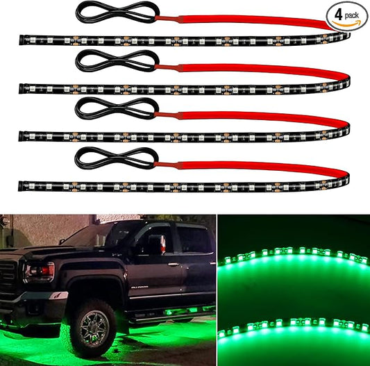 12V Led Light Strip Connectable 24Inch Green Led Strip Lights for Car Underglow Kit Golf Cart Motorcycle Boat Cabinet Waterproof Led Light Strip,4Pack
