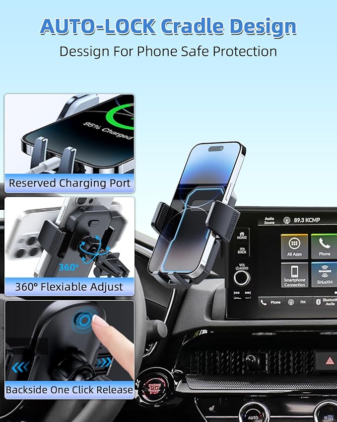 PZK Car Phone Holder for Toyota Highlander Hybrid Lmited/Platinum 2020-2024 2025 Accessories Only for 12.3-inch Screen Auto Lock Car Phone Mount Hands Free 360° Rotation (Not Fit 8-Inch L/LE/XLE)