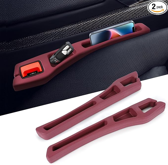 Hovom 2PCS Car Seat Gap Filler Organizer, Multi-purpose Automotive Seat Gap Storage Organizer for Key Phone Card, Auto Seats Crevice Filler Stop Things from Dropping, Car Accessories (Red)
