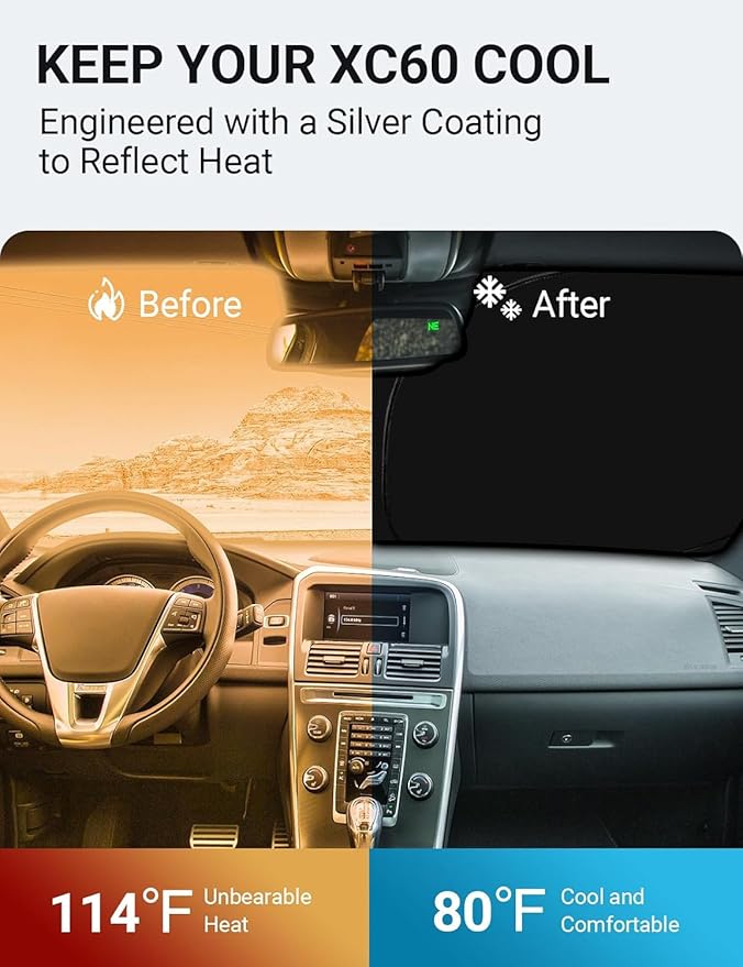 Proadsy 2026 Upgrade Front Windshield Sun Shade Foldable Sunshade Protector Sun Visor Custom Fit 2010-2017 Volvo XC60 SUV Accessories