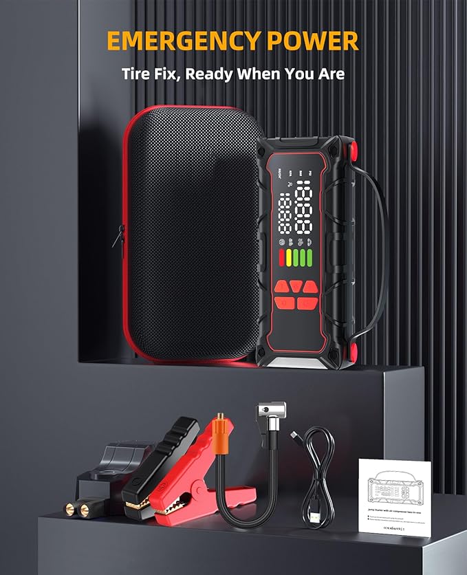 5000A Car Battery Jump Starter with Air Compressor 160PSI, Car Battery Charger 7.0L Gas/6.0L Diesel, Jumper Box for Car Battery with Tire Inflator & Power Bank& Jumper Cables, Mother's Day