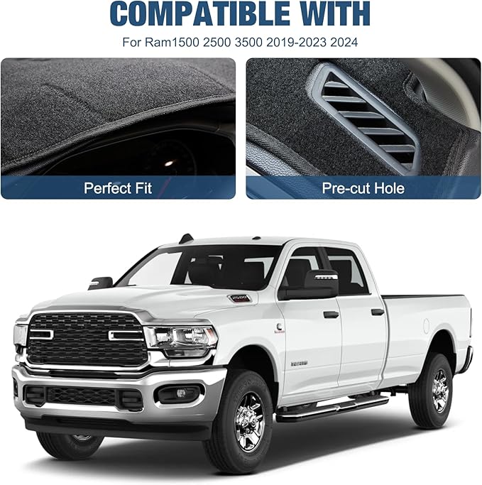 Dashboard Dash Cover Mat Carpet Compatible with 2019-2023 Ram 1500/2500/3500