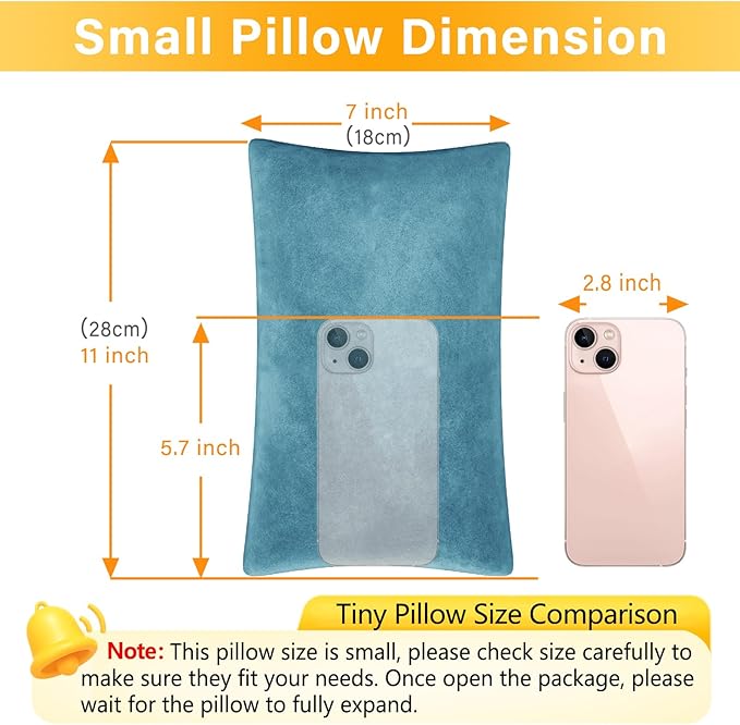 2 Pack Small Pillow, Memory Foam Mini Pillow 11 X 7 Inches for Travel, Sleeping, Nap and Neck, Knee, Lumbar Support, Tiny Cushion for Pet, Dogs (Lake Blue)