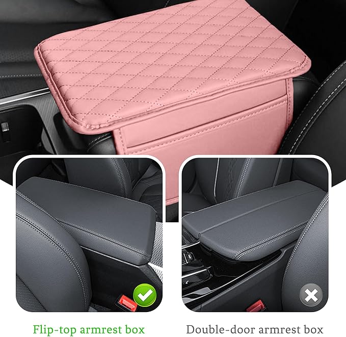 Car Center Console Cover, Universal Center Console Protector Pad with Soft Microfiber Leather & 2 Storage Pockets, Non-Slip Cushion for Car SUV Truck Interior Accessories (Pink)