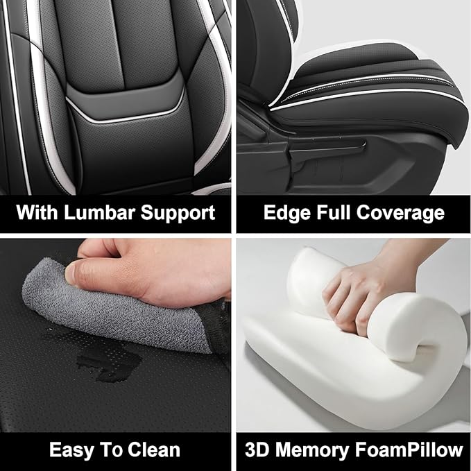 Fit for 98% of Mercedes Benz Car Seat Covers with Headrests, Premium Nappa Leather Seat Cover, Fully Wrapped Protect Modern Style Seat Cover (2-Seat Luxury, Black & White)