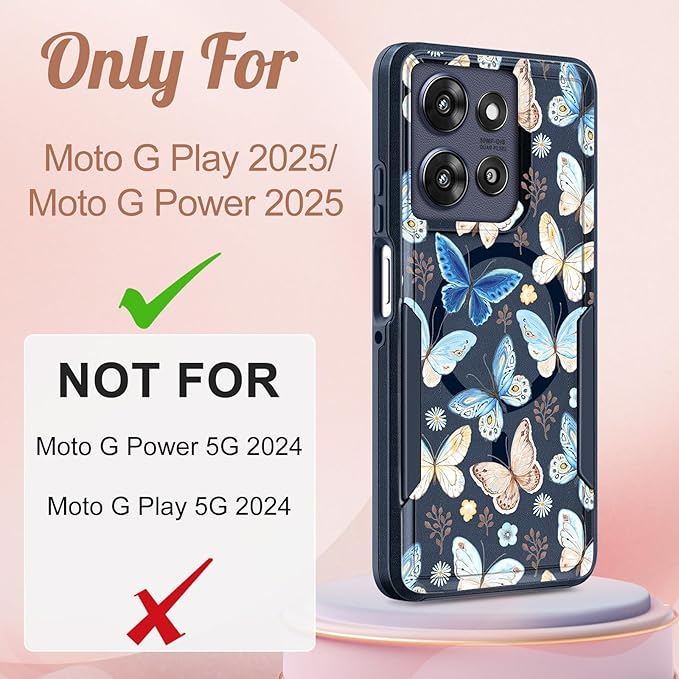LISEVOfor Moto G Power 2025 Case - for Motorola Moto G Play 2025 Case Compatible with MagSafe Women Cute Girls Magnetic Protective Phone Cover Kawaii Blue Butterfly Heavy Duty Shockproof Design