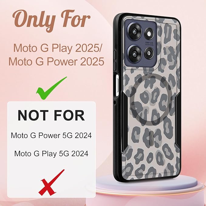 LISEVOfor Moto G Power 2025 Case - for Motorola Moto G Play 2025 Case Compatible with MagSafe Women Cute Girls Magnetic Protective Phone Cover Cool Fun Unique Leopard Heavy Duty Shockproof