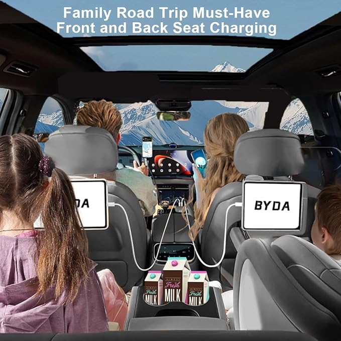 4 in 1 Retractable Car Charger,69W USB-C Fast Car Charger, for iPhone 17/16/15/14/13/12/11, Android,Pixel,Cigarette Lighter Charger (for Apple+Type C &RGB [Black])