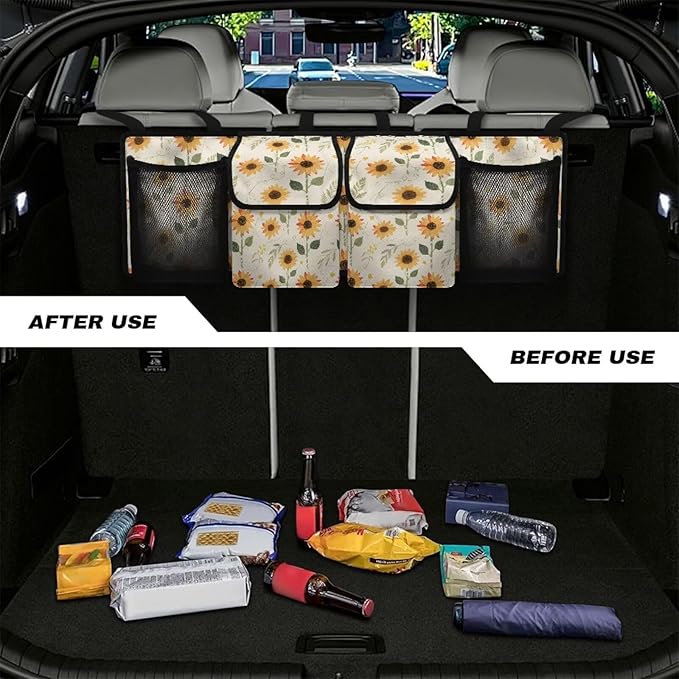 Sunflower Printed Car Trunk Organizer Car Back Seat Hanging Storage Bag Multipurpose Auto Interior Accessories for Hatchback Crossover Minivan Truck MPV
