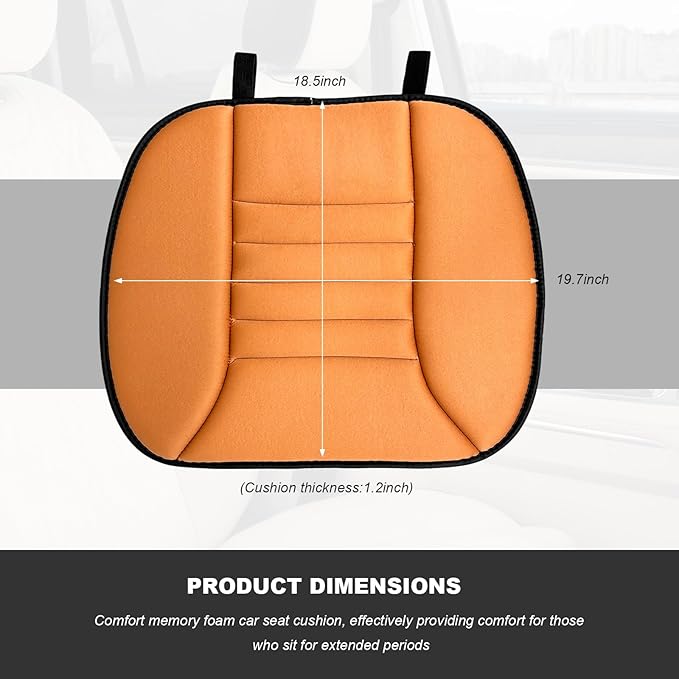 Car Seat Cushion, Breathable Driver Seat Protector with 1.2" Thick Comfortable Memory Foam, Universal Non-Slip Chair Pillow Pressure Relief Cushion Pad for Car Home Office (Orange)