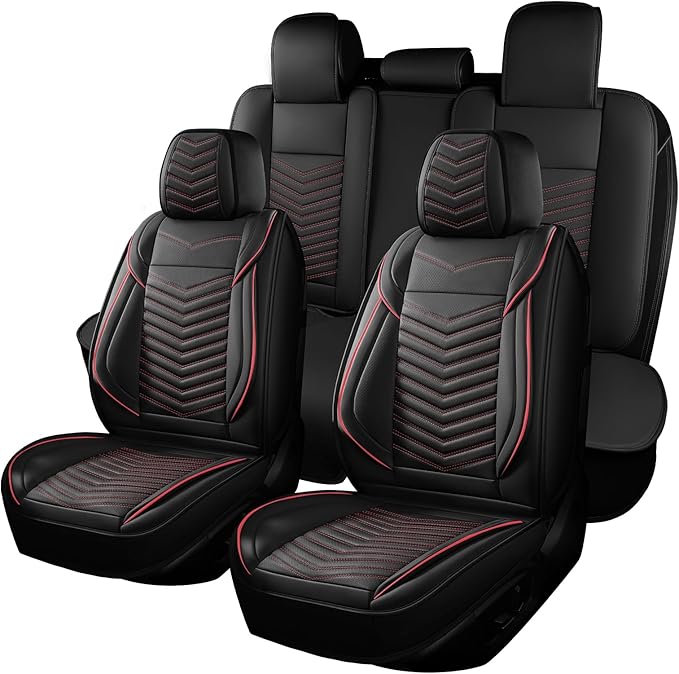 Nappa Leather Car Seat Covers Full Set, Car seat Protector 5 Seats, Waterproof Car Seat Cushion, Universal Automotive Seat Covers Fit for SUV Truck Pick-up Sedan, Front and Rear