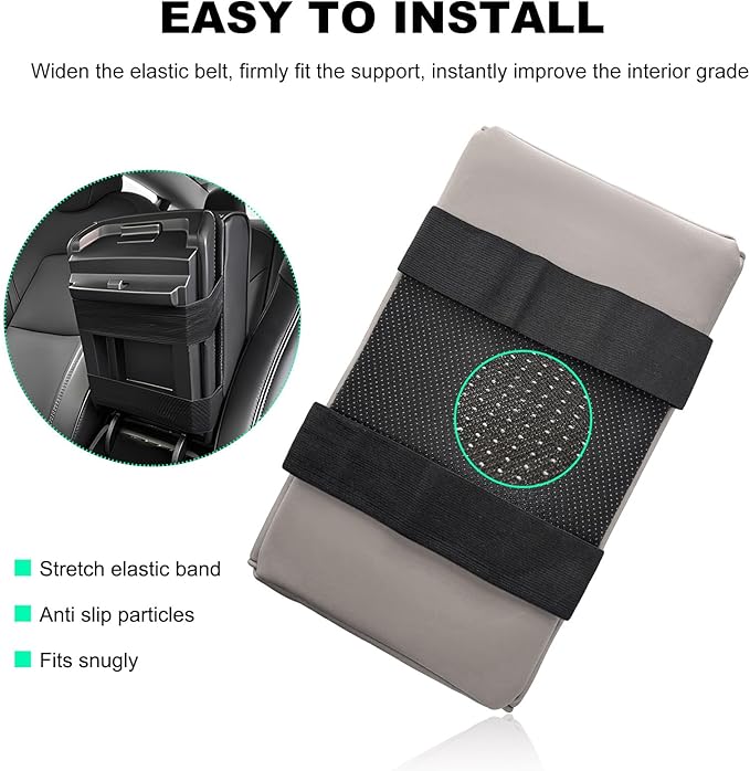 Car Center Console Armrest Pillow, Memory Foam Auto Armrest Box Cover with Cup Holder & Phone Holder, Waterproof Leather Arm Rest Protector Cushion, Interior Car Accessories (Gray)