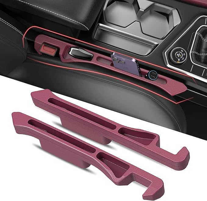 Car Seat Gap Filler 2Pack, Inserts Between Seats Console with Organizer Storage Upgraded Phone Holder Side Seat Gap Fillers Cars Front Seats Fill Plug Car Essentials for Vehicle SUV Truck (Wine Red)