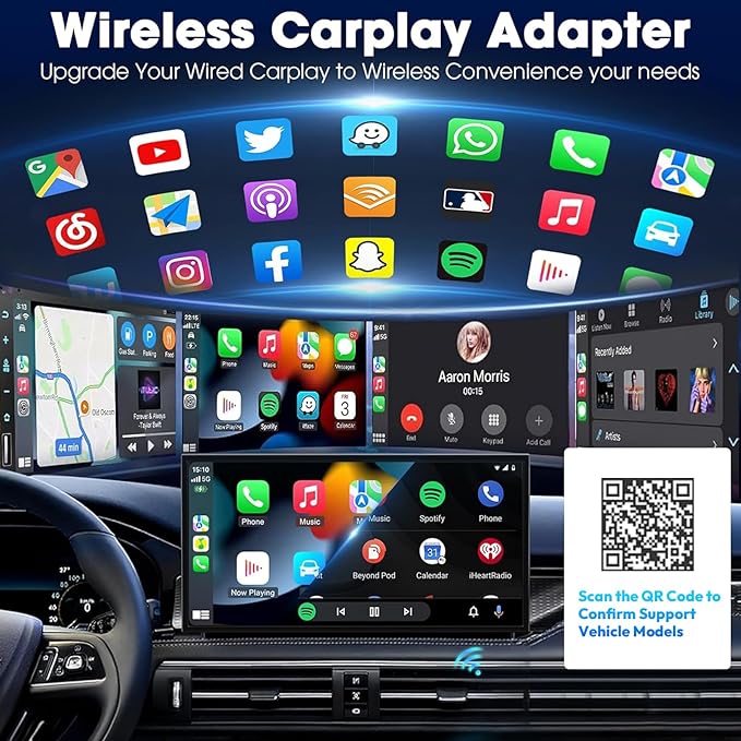 Wireless Carplay Adapter for Apple iPhone iOS 10+ ＆ Android Mini Ultra-Compact USB-A Dongle Converts Wired to Wireless Car Play Adapter Plug & Play Fast Auto Connection for Cars 2016+
