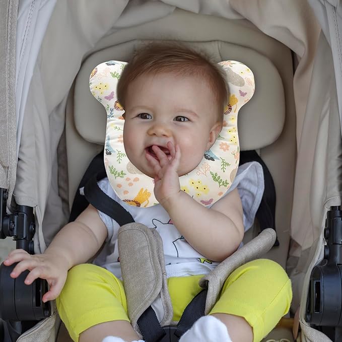 Baby Travel Pillow, Infant Kid's Cushion Soft and Skin Friendly for Car Seat, Pushchair and Stroller (White Animal Flower)