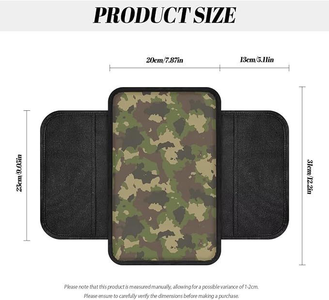 Camo Green Print Center Console Covers for Cars Waterproof Vehicle Armrest Cover Pad Non-Slip Armrest Seat Box Cover Protector Car Decoration Accessories