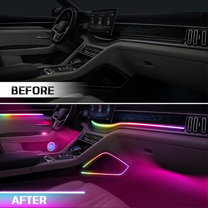Dreamcolor Acrylic Ambient Lighting Car Lights – Wireless APP Control, Music Sync, Dynamic RGB Interior Car LED Strip Light Kit, 22-in-1 Customizable LED Neon Light Kits for Car Interior