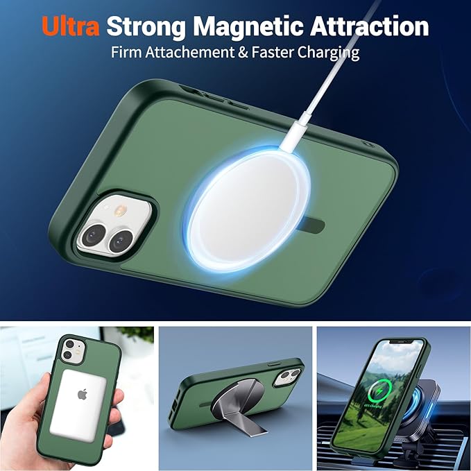 SUPFINE Magnetic for iPhone 12 Case/iPhone 12 Pro Case (Compatible with MagSafe)(Military Grade Drop Protection) Slim Translucent Matte Shockproof with Anti-Fingerprint Phone Case,Forest Green