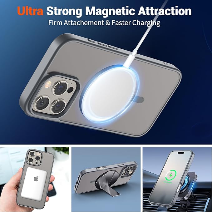 SUPFINE Magnetic for iPhone 16 Pro Max Case (Compatible with MagSafe) (Military Grade Drop Protection) Slim Translucent Matte Shockproof with Anti-Fingerprint Phone Case,Gray