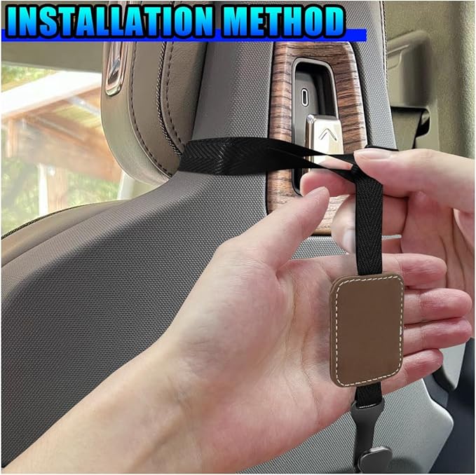 2PCS Car Seat Headrest Hooks, Stylish Suede Automotive Backseat Storage Hanger, Universal Vehicle Interior Seat Organizer Accessories for Purse, Handbag, Umbrella, Grocery (Brown)