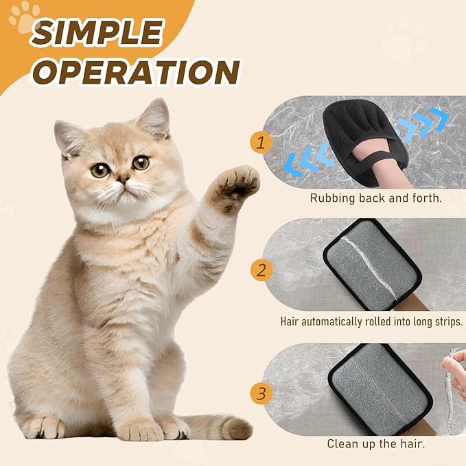 Pet Hair Remover, Electrostatic Pet Hair Removal Gloves, Reusable Cat & Dog Hair Removal Tool, 2025 Upgraded Pet Grooming Gloves for Couch, Furniture, Carpet (2 Pack)