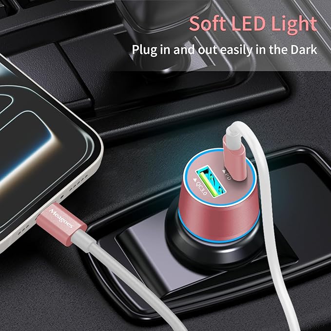 67.5W Pink Car Charger USB C Super Fast Charging, 45W USBC&QC3.0 Port Plug for iPhone 17 Pro Max/Air/16/15/iPad, Samsung S26 Android Cell Phone, Dual 12V Cigarette Lighter Adapter+3.3 ft Type C Cable