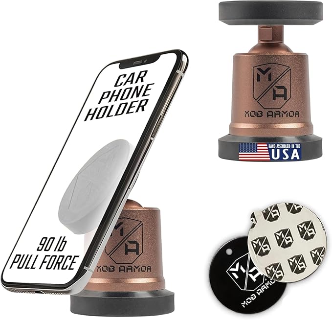 Mob Armor MobNetic Maxx - USA Assembled Magnetic Phone Holder for Car, Magnetic Car Phone Mount, 90-Degree Tilt, 360-Degree Rotation, Aluminum Metal, Compatible with iPhone & Android - Bronze