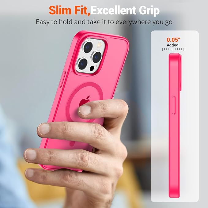 SUPFINE Magnetic for iPhone 15 Pro Case (Compatible with MagSafe) (Military Grade Drop Protection) Slim Translucent Matte Shockproof Phone Cover,Hot Pink