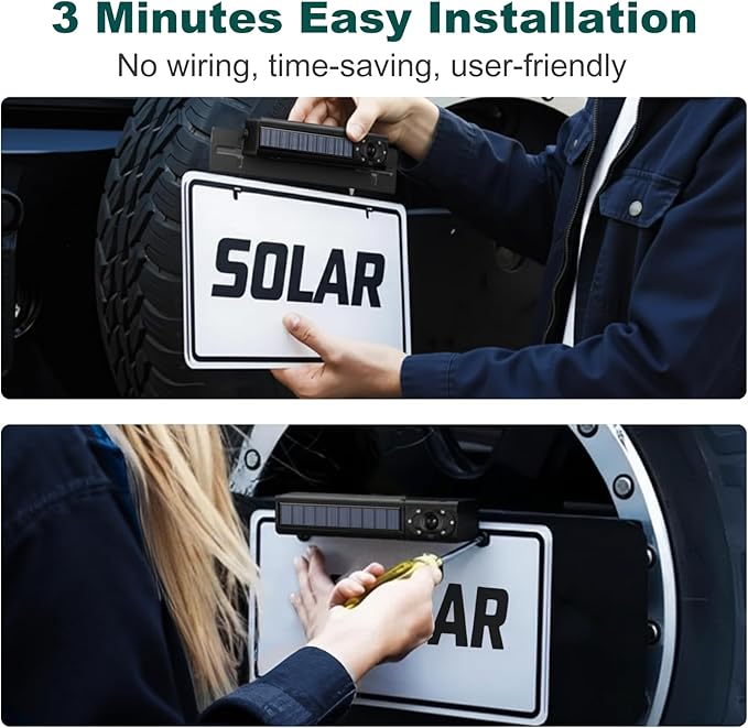 1080P Solar Wireless Backup Camera with 5in Monitor, 5000mAh Rechargeable Battery and Solar Panel, IP69K Waterproof, IR Night Vision, Support 2 Cameras, for Car, RV, Trailer, Camper (0092)