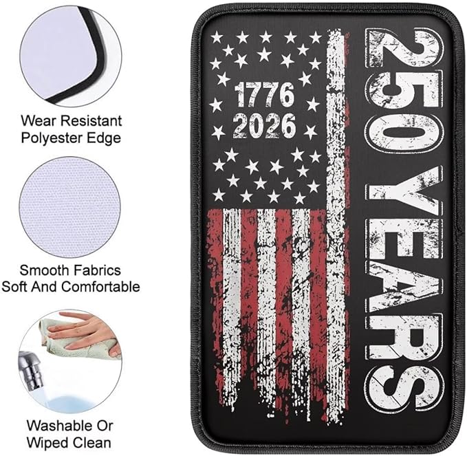Dreaweet 250 Years American Flag Car Center Console Cover Patriotic Car Accessories Arm Rest Cover Middle Console Cushion Pad Anti-Scratch Universal Armrest Storage Box Mat
