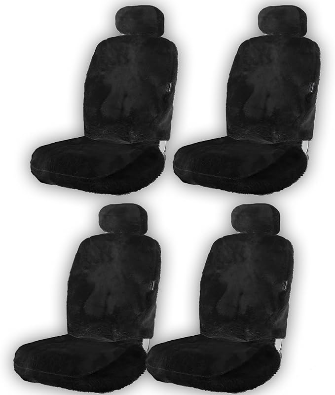 Sheepskin Seat Covers Fuzzy Car Seat Covers Black Australian Merino Wool Fluffy Fur Auto Accessories All Season Protection For Your Seats Universal Fits Most Car Suv Airbag Compatible 4- Pack