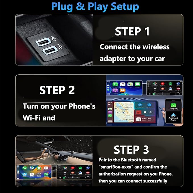 Wireless CarPlay Adapter & Mini Android Auto Adapter 2 in 1 - Multi-User Seamless Connection for Convert Wired to Wireless Car Play Adapter USB-C/USB-A, Compatible with iOS10+, Android 10+ (Black)