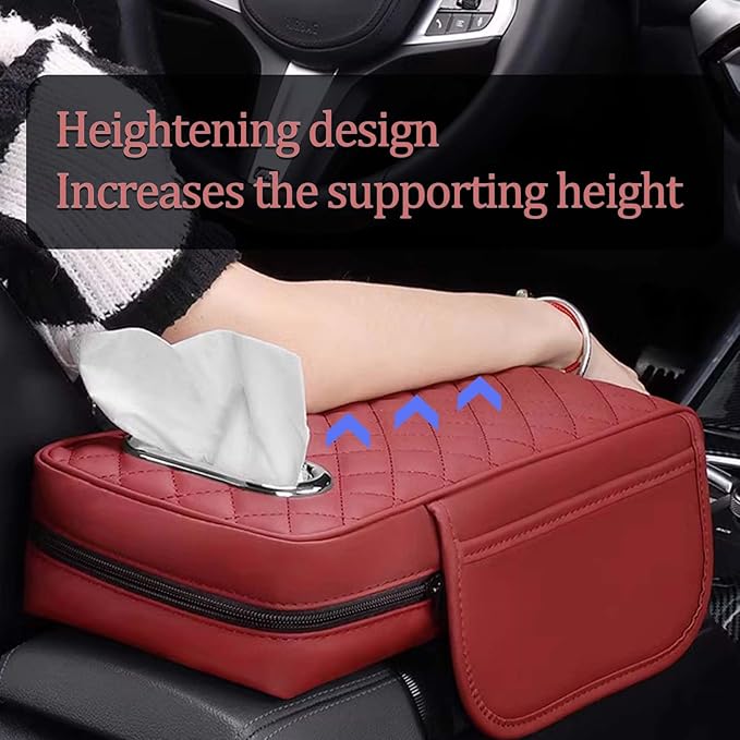Car Center Console Armrest Pad for Lincoln, Leather Cover with Storage Pocket & Tissue Box Holder, Memory Foam Cushion for Aviator Standard SUV 2020-2025,Black