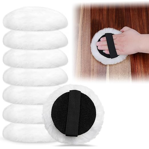 8 Pcs Lambswool Stain Pad 4'' Reusable Wood Stain Applicator Pads Lambswool Wax Applicator Staining Pads for Wood Furniture,Floors,Latex Oil Based Finishes Paints Buffing polishing
