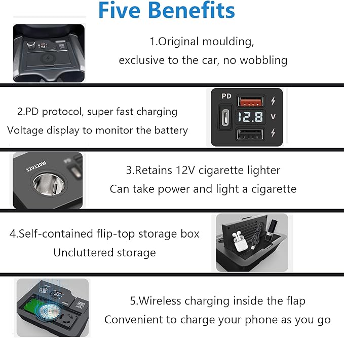 Wireless Car Charger for Honda CRV 2020 2019 2018 2017, 15W Wireless Fast Phone Charging Pad with 27W USB-A & Type-C Interior Accessories Upgrades