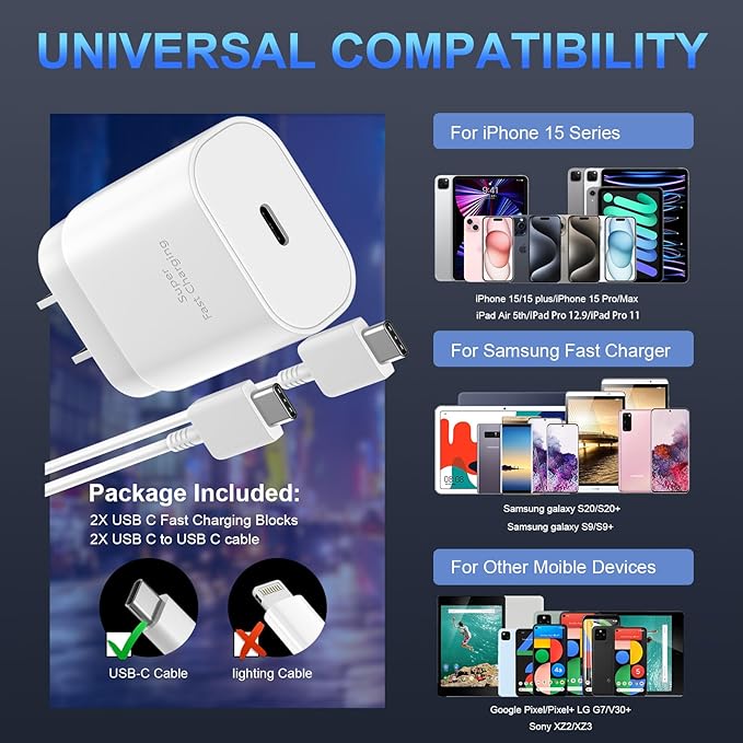 Phone 17 16 15 Charger Fast Charging,30W USB C Phone 17 16 15 Pro Max Charger Block & 12FT Long Type C Cable Cord for i.Phone 17/17 Air/17Pro/17Pro Max/16/16Pro/16 Pro Max/15/15 Pro Max,White