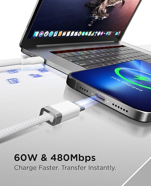 USB C to C Cable StayCable with Organizer Magnetic Holder 5FT, 60W Fast Charging Braid Type-C Charger Data Cord, for iPhone 17/16/15 Laptop Car Desk Nightstand Cable Management Original Design