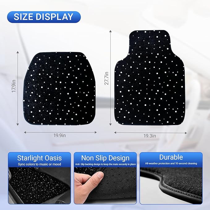 Starlight LED car Floor mat - Universal Type, Equipped with Remote Control Environment RGB Lighting kit, Waterproof and Washable, Vehicle Multi-Color Starlight Effect, Creating a Romantic Atmosphere