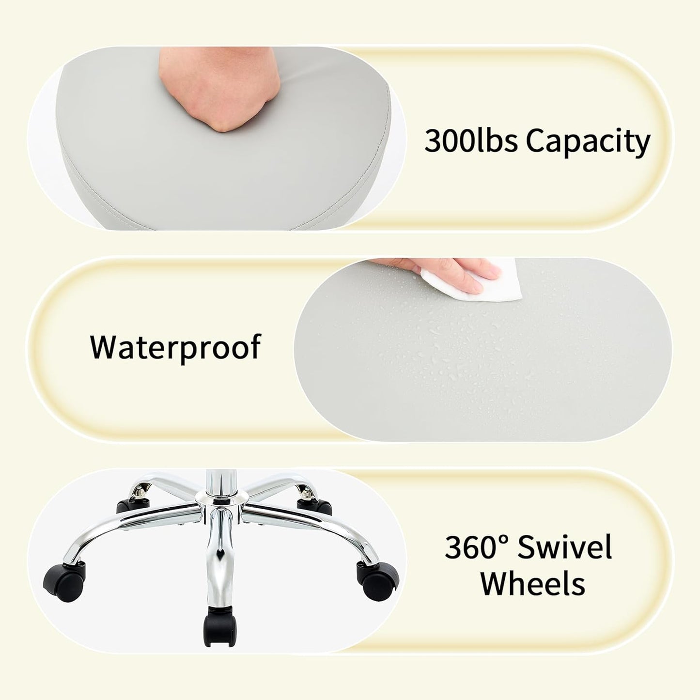 Rolling Stool Adjustable Height 19.5’’-26.6’’,Tattoo Chair for Artist, Gray Stool for Hairstylist (Gray)