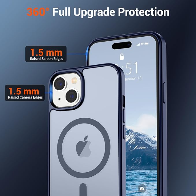 SUPFINE Magnetic for iPhone 15 Case (Compatible with MagSafe) (Military Grade Drop Protection) Slim Translucent Matte Shockproof with Anti-Fingerprint Phone Case, Navy Blue