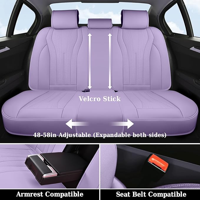 Coverado Seat Covers Full Set, Waterproof Car Seat Covers, Leather Seat Cover for Cars, Front and Back Car Seat Protector, Universal Car Seat Cushions Automotive Accessories Fit for Most Cars, Purple