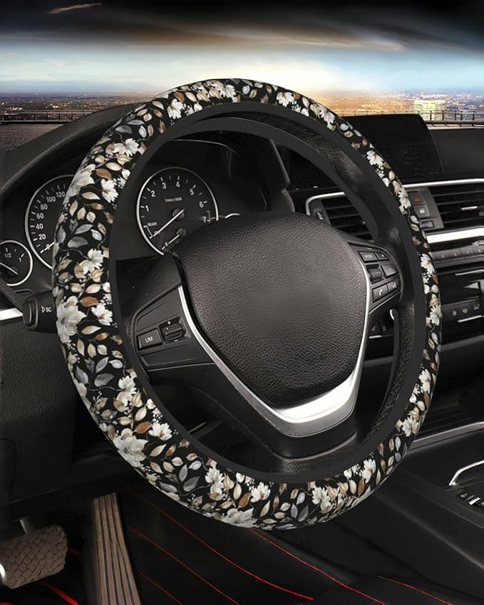 Steering Wheel Cover Accessories Neoprene Cover, Breathable Non-Slip Easy to Install Suitable for Women Men, 14.5-15.5 Inch for Car SUV Van Truck Universal - Beauty Floral
