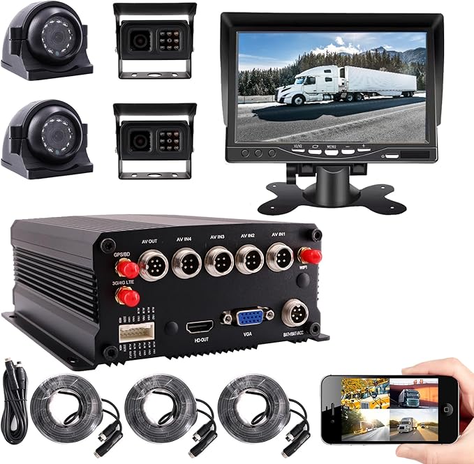 JOINLGO 4CH GPS 4G WiFi 1080P SSD/SD Drive Mobile Vehicle Car DVR mdvr Video Recorder Kit Remote Live View on Web/Phone 4pcs Side Rear View IR Camera 7 inch Monitor for Truck Bus Van