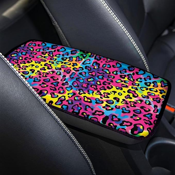 Leopard Print Auto Center Console Armrest Pad Universal Car Center Console Cover Seat Box Cover for Sedan, Van, SUV, Truck Car Accessorie