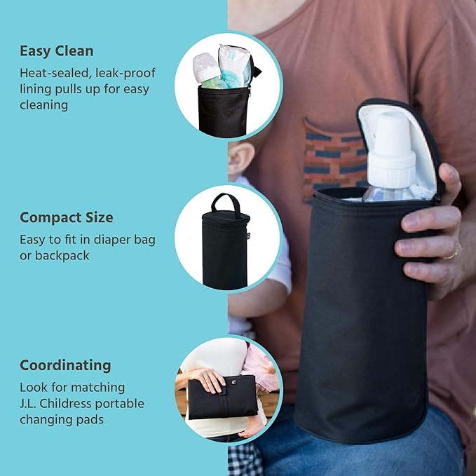 J.L. Childress Breast Milk Cooler Travel Bag - Insulated Baby Bottle Storage Bag, Portable Organizer Pack for Breast Milk, Use for Daycare or On the Go, Fits 1-2 Bottles - Black