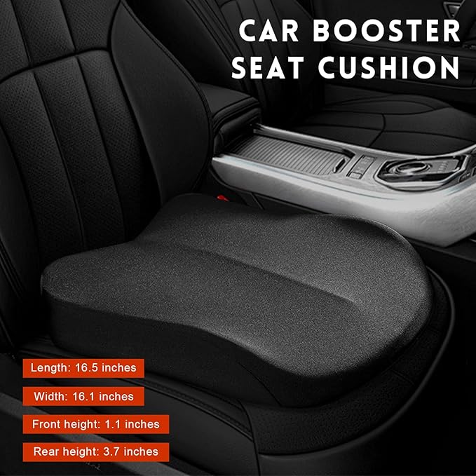 Car Seat Cushion, Ergonomic Memory Foam Auto Seat Boost Mat for Short People Driving, Non-Slip Driver Seats Height Cushion Office Chair Pillow for Tailbone Back Pain Relief (Black)