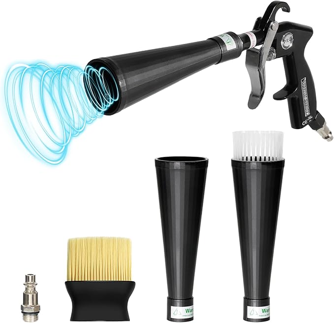 High Pressure Car Cleaning Gun with 2 Nozzles & Brush, Air Blow Gun for Interior Detailing, Dry Cleaning Tool for Dust Removal, Works with Air Compressor Only (No Water Needed)